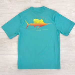Kids Guy Harvey Aqua Blue Marlin Fish Graphic T Shirt Size M Medium Short Sleeve